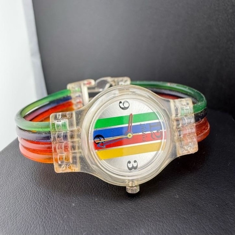 Vintage Jellies Wrist Watch 80s Rainbow Clear‎ NOT WORKING 6"